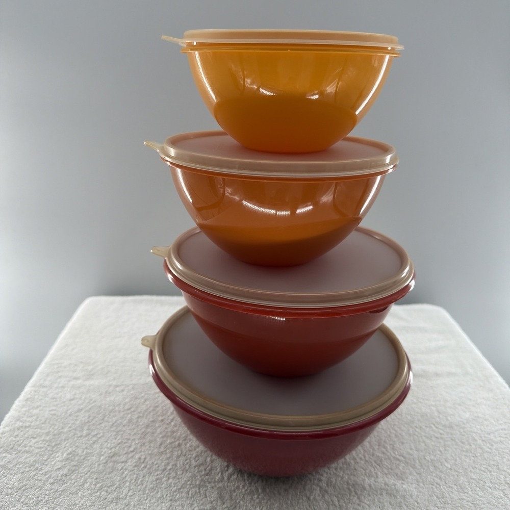 Vintage Tupperware Bowl Set of 4 Nesting Harvest Colors 234 235 236 237 w Lids